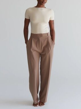 Re Ona Taupe High-Rise Straight Trousers